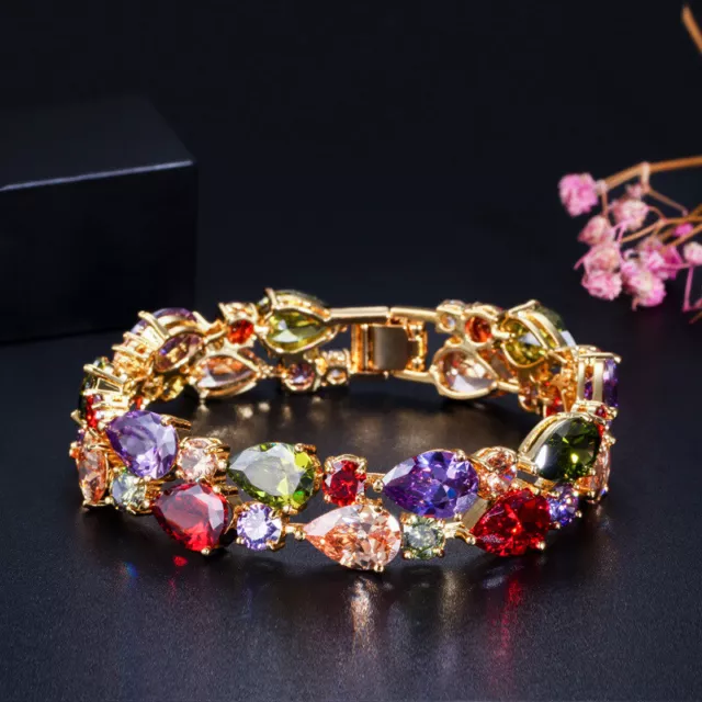 Mona Lisa Mehrfarbig CZ Armreif Luxus Hochzeit Armband für Frauen Gold Schmuck