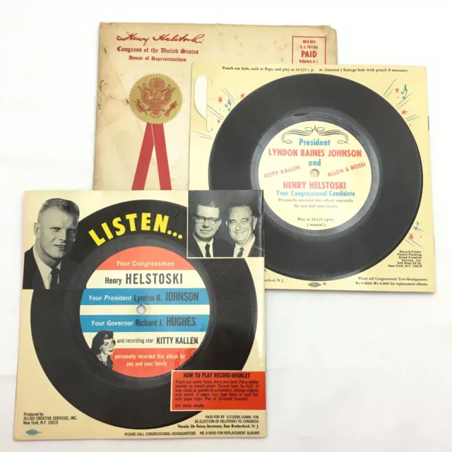 2 Vintage Lbj Helstoski Vinile Records Campaign LP Buste 1964 & 1966 Politica