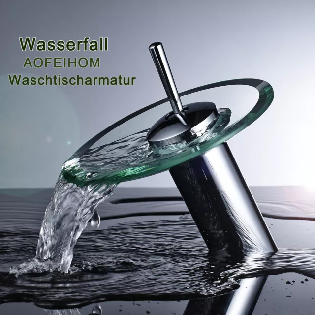 Chrom Badezimmer Glas Waschbecken Wasserhahn Einhand-Mischbatterie Wasserfall DE