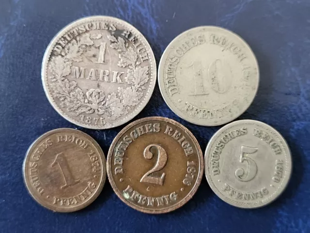 Set Kleiner Adler 1, 2, 5, 10 Pfennig Und 1 Mark, Aus 1873 - 1889 Kaiserreich