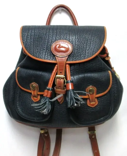 Dooney & Bourke Vintage pebbled Leather backpack purse blue brown tassel charm