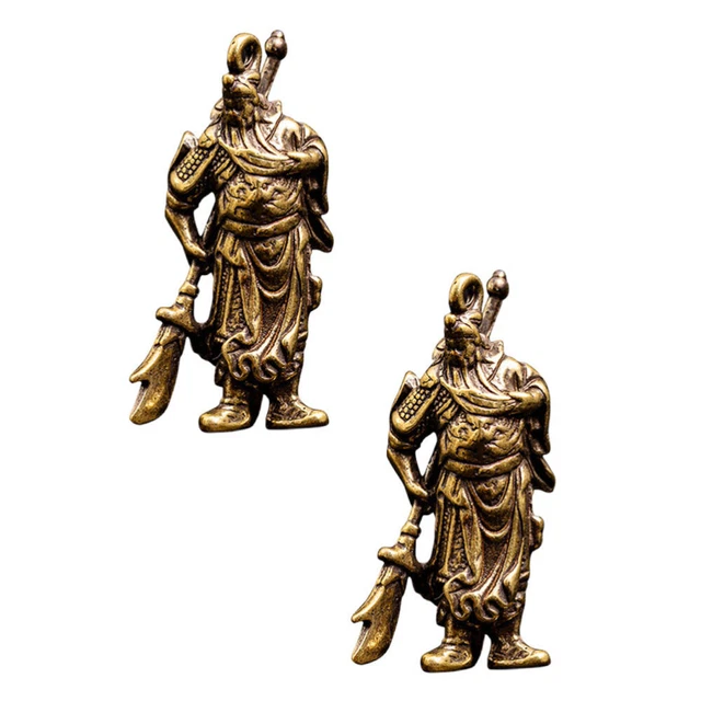 2 Pcs Bracelet Charms Antique Keyrings Car Keys Brass Keychain Prosperity Statue 11