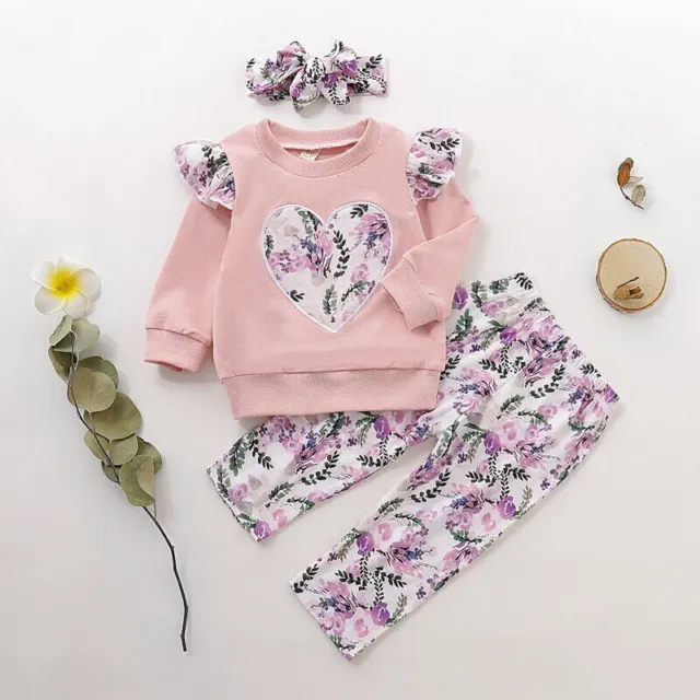 Toddler Kids Baby Girls Floral Tracksuit T Shirt Tops Pants Outfits Clothes Set 2