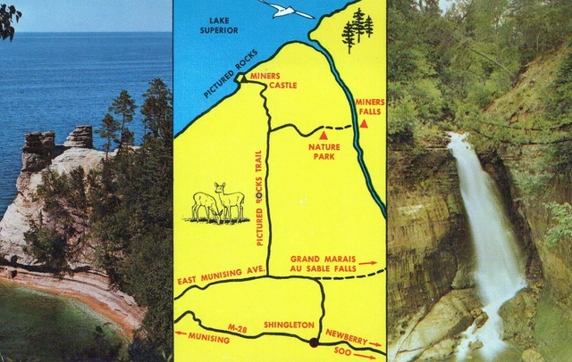 Miners Castle Miners Falls And Nature Park Munising MI Vintage Chrome Post Card 2