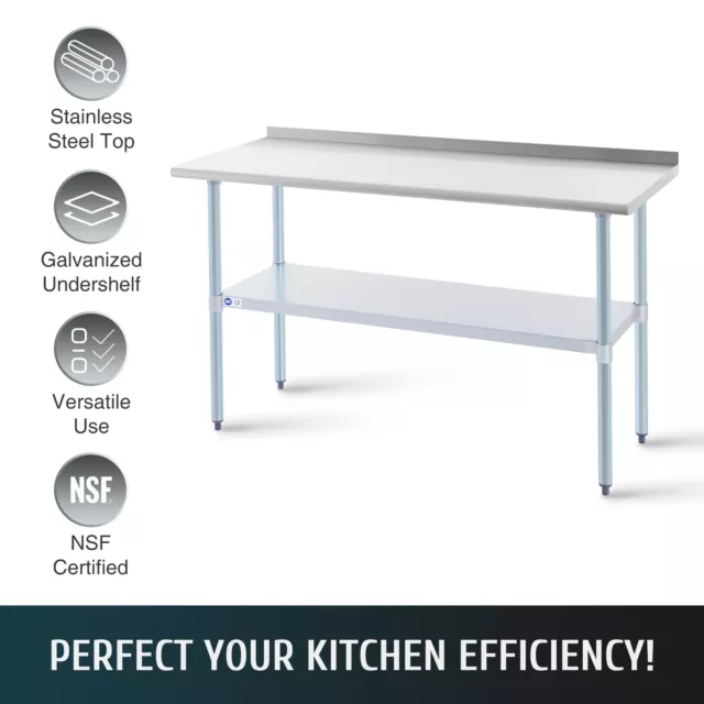 Commercial Stainless Steel Table Work Bench Prep Table w Backsplash Shelf 60x24