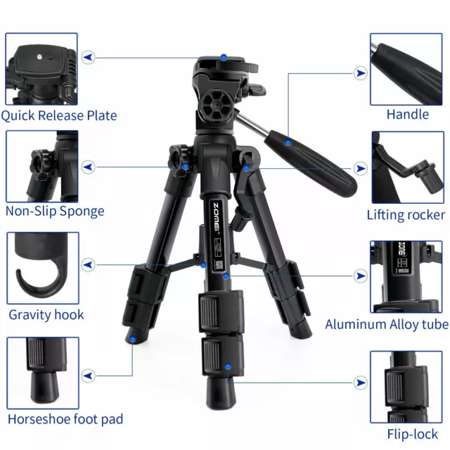 Q100 Table top mini Tripod Pro Portable&Pan Head Universal For DSLR Camera ZOMEI 3