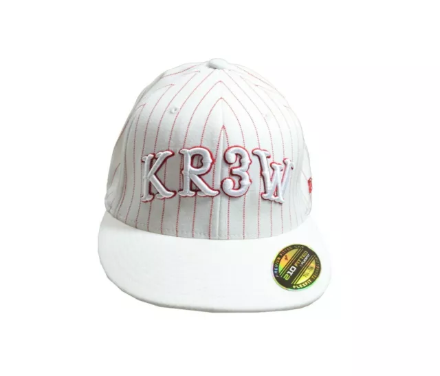 Krew (Kr3w) INVY White Red Pinstripe Logo Cap 210 Fitted Flexfit (D) Men's Hat