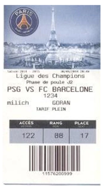 Billet Juventus Italie - PSG Paris France 1992-1993 Coupe UEFA