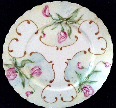 Haviland France Antique Hand Painted Art Deco Cabinet Plate, Pink Tulips 9 ½”