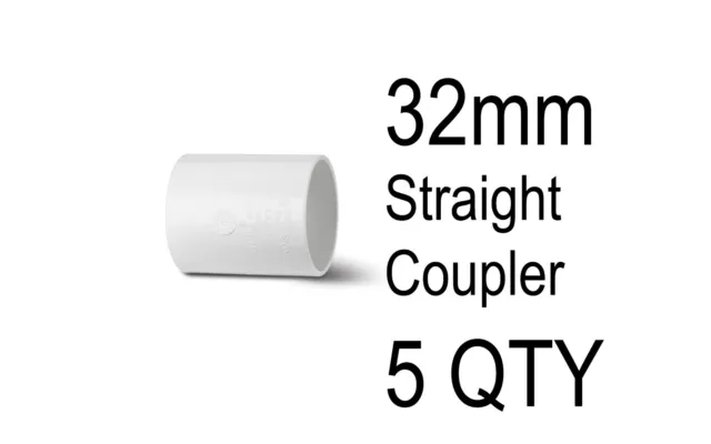 5 x 32mm Solvent Weld Waste Straight Coupler White Pipe Connector Water Plumbing