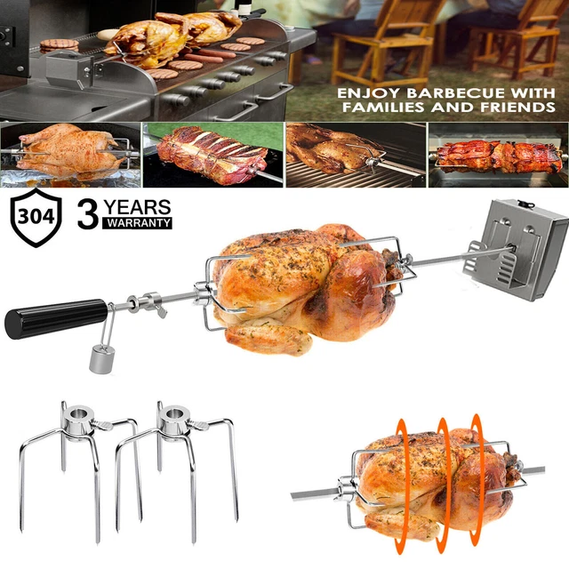BBQ Grillspieß mit Edelstahl Motor 137-142cm Drehspieß Gasgrill Automatisch DHL 9