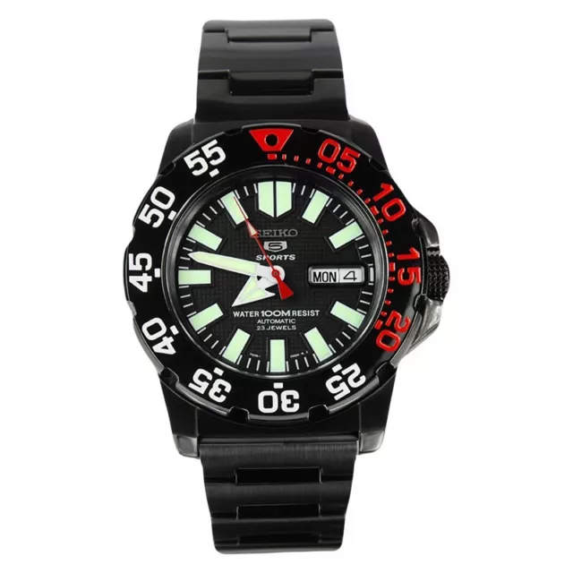 SEIKO 5 Sports SNZF53K1 Black Red Mini Baby Monster Automatic Watch 7S36 Lume