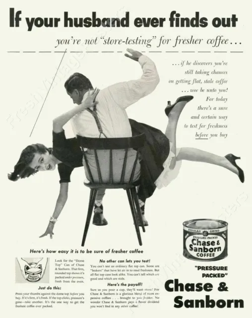 1950s husband spanking wife photo Chase & Sanborn coffee ad new poster 18x24