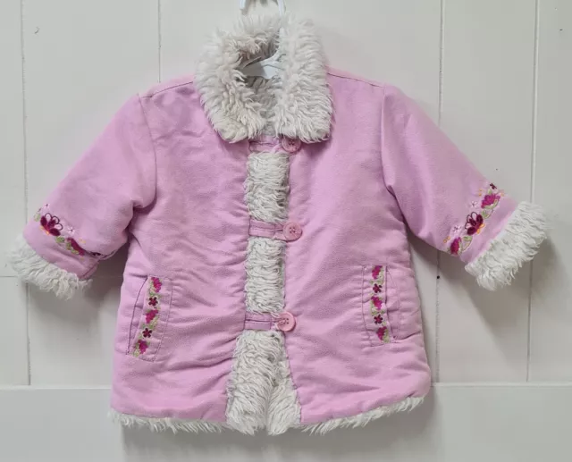 Targets Girls Toddler Winter Jacket Coat Flowers Pink Embroidered Size 0 Hooded