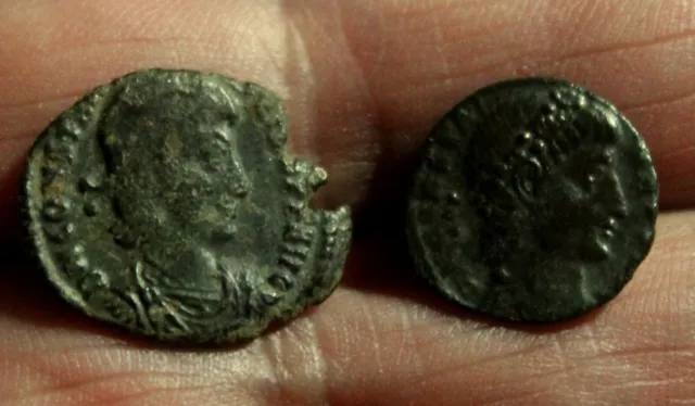 2 Small Authentic Ancient Roman Bronze Coins Old Excavation In Europe LOT #J-32