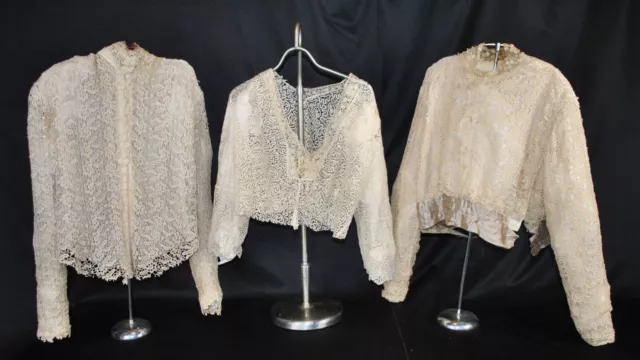 THREE LACE WOMENS FANCY BLOUSES, EARLY 1900s