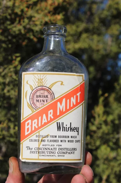 Circa 1900 - BRIAR MINT WHISKEY  - Label - Warranted Flask - Nice!