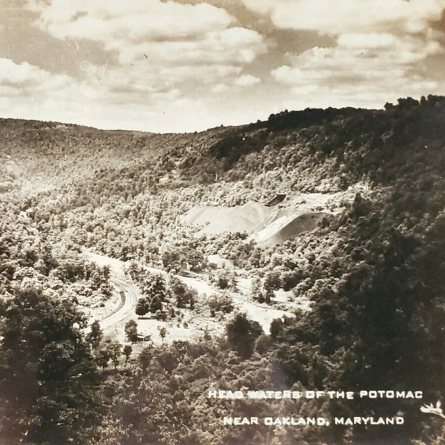 Oakland Maryland Potomac River RPPC Postcard 1950s Aerial Real Photo Road B696