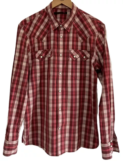 Levis Mens Long Sleeve Checked Cowboy Shirt Size L Red/White Slim Fit