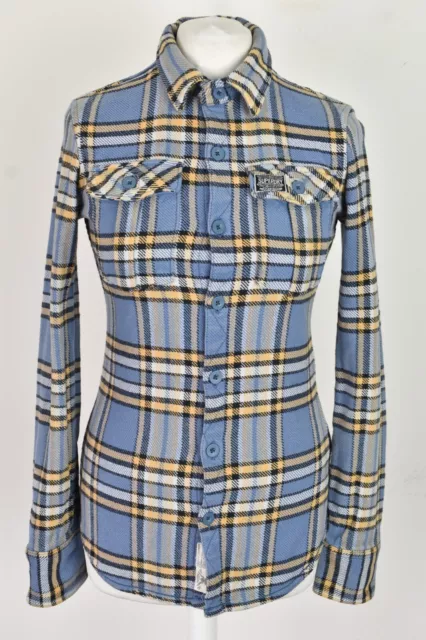 SUPERDRY Blue Long Sleeve Shirt size XS Boys Checked Outdoors Outerwear