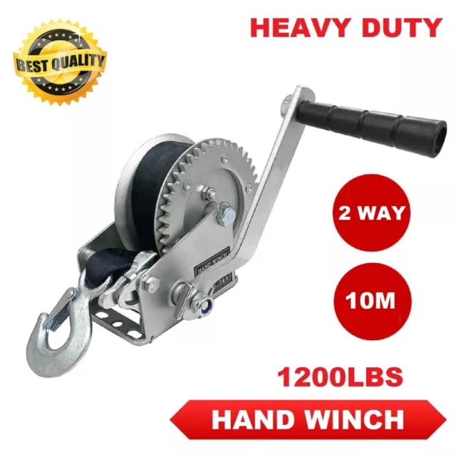 Hand Winch 1200lbs/550kg 2 Way/1 Speed Dyneema Rope Manual Car Boat Trailer 4WD