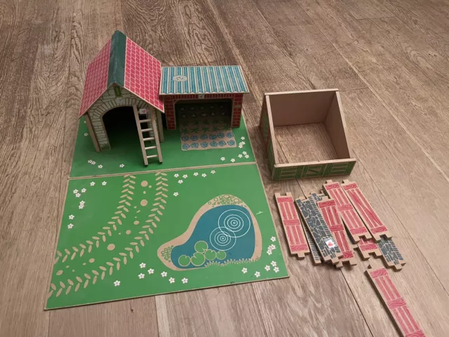 Vintage ELC Wooden Farm Yard Set With Base, & Buildings