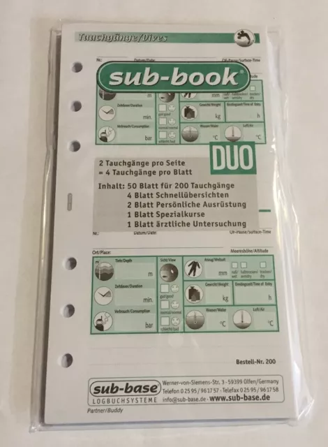 sub-book Logbuch Einlagen DUO mit SSI Lochung NEU !!!