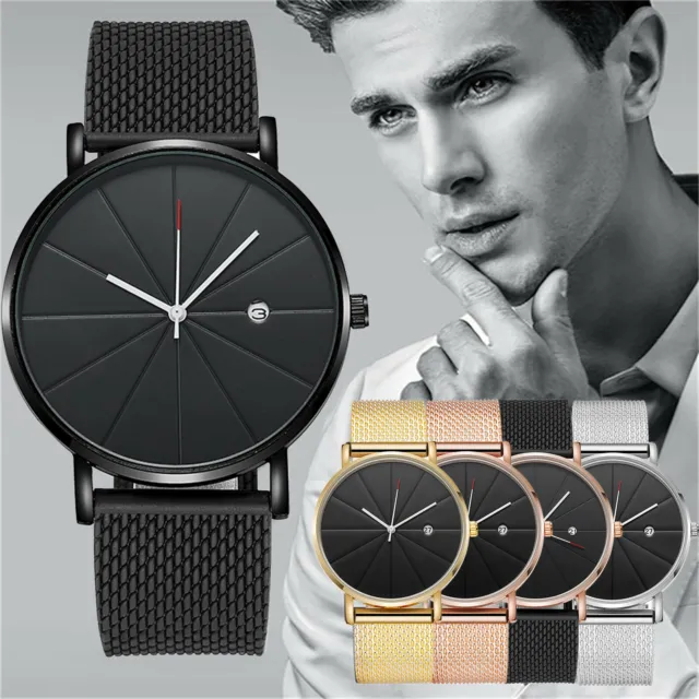 Trendy Men Ultra Thin Minimalist Watch Slim Steel Strap Stainless Steel Quartz