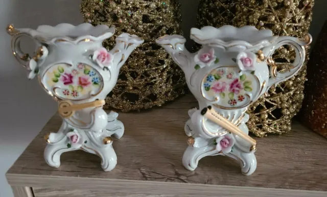 PRETTY Set of 2 Vintage Capodimonte Creamer Pitcher Ewer Urn Vase Flute Ukulele