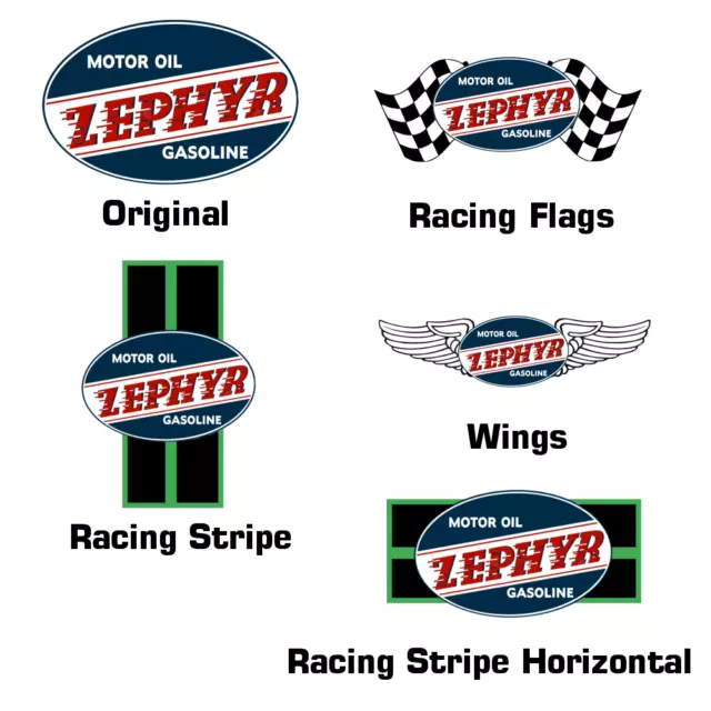 Zephyr Gasoline Vinyl Decal Sticker 4 Designs Motor Oil Gas Globes Signs