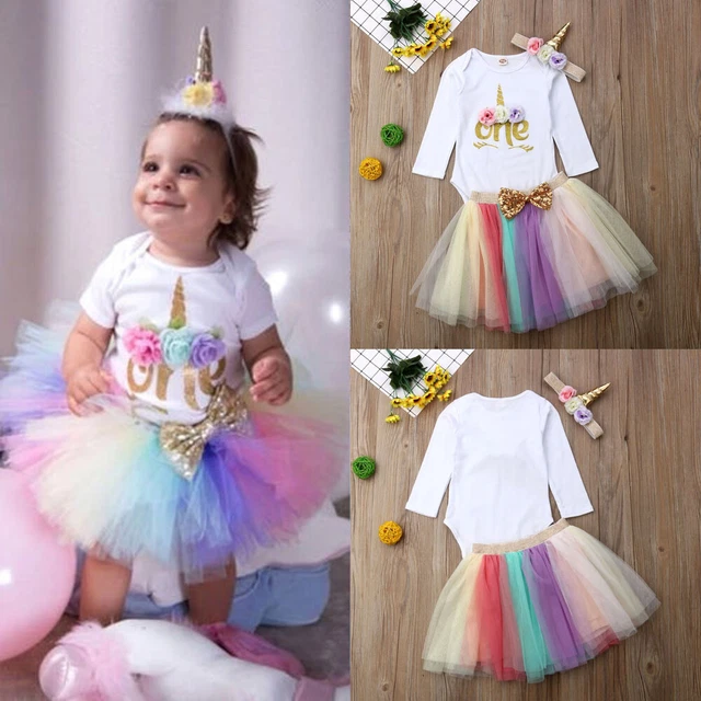 Abito tutù neonata bambina 1 ° compleanno festa unicorno romper torta smash