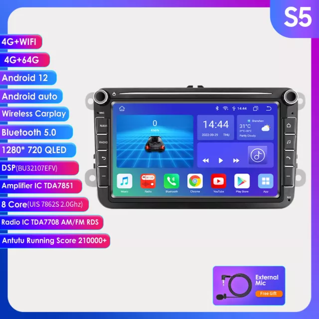 AV8V6: Android 12 Autoradio Naviceiver Moniceiver GPS VW Seat Skoda IPS DAB+DSP