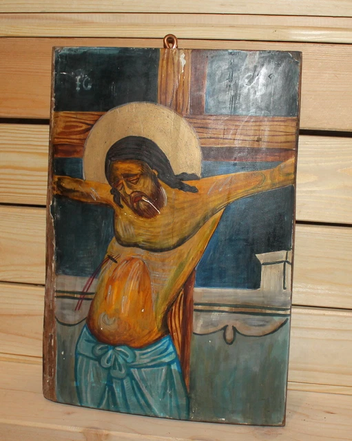 VINTAGE HAND PAINTED Orthodox icon Jesus Christ crucifixion £195.66 ...