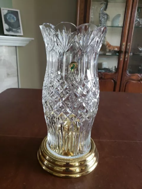 Waterford Crystal 12.75" Fitzwilliam Hurricane Lamp w/ Brass Candle Holder Base