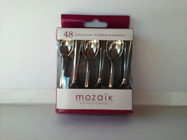 Mozaik 48 Mini Tasting Spoons Stainless Steel Coated Heavy Weight Plastic Sabert