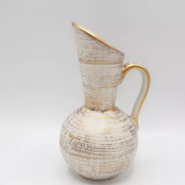 Royal Haeger Gold Tweed Pitcher Vase Handle 22k RG 82 Pottery 9" Cream