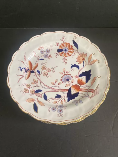 Booths Fresian A8022 Cobalt Blue Rust Red Imari Dinner Plates 4pc 10.5"dia