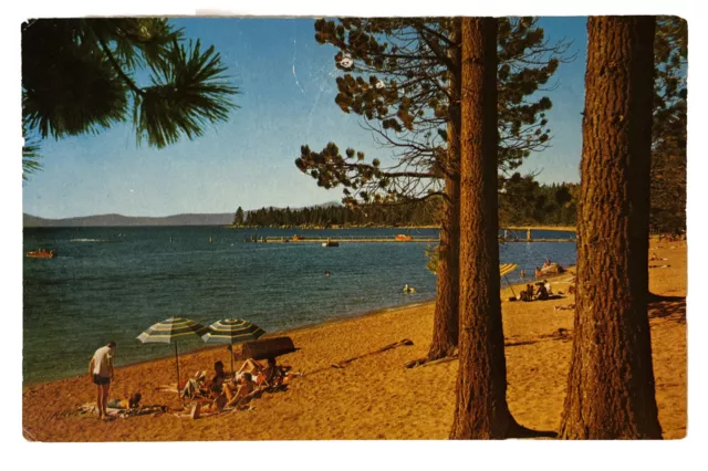 Lake Tahoe Nevada California 1959 Postcard beach forest Zephyr Cove South Shore