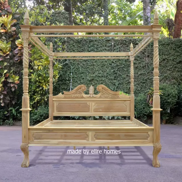 UK STOCK ~ 6' Super King Teak Wood four poster canopy chippendale Queen Anne Bed UK STOCK ~ 6' Super King Teak Wood four poster canopy chippendale Queen Anne Bed