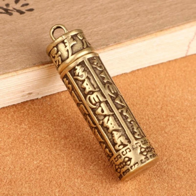Brass Cylinder Pendant Keychain Hanging Jewelry Pill Box Medicine Contai-tz