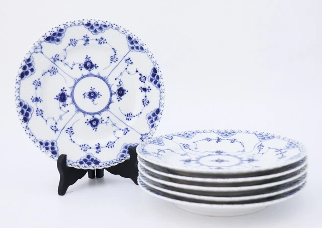 6 placas #1086 - azul acanalada - Royal Copenhagen - encaje completo - primera calidad