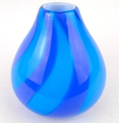Pier One Art Glass Vase Teal Purple Retro Waves Flat Bottle Design Handblown