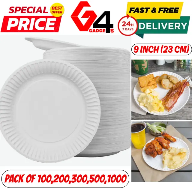 Disposable Plates Heavy Duty White Paper Plates Heavy Duty Strong  (100-1000)