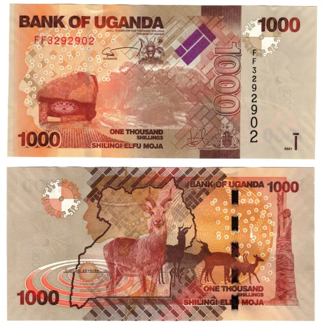 2021 (2022) Uganda 1000 Shillings Banknote p49f Latest Gold back issue