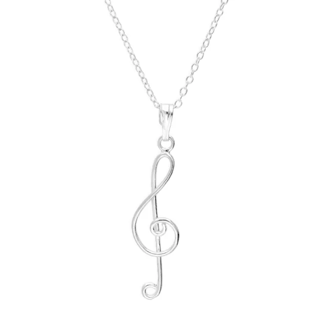 Sterling Silver Treble Clef Pendant on 18 Inch Chain Music Note Musical