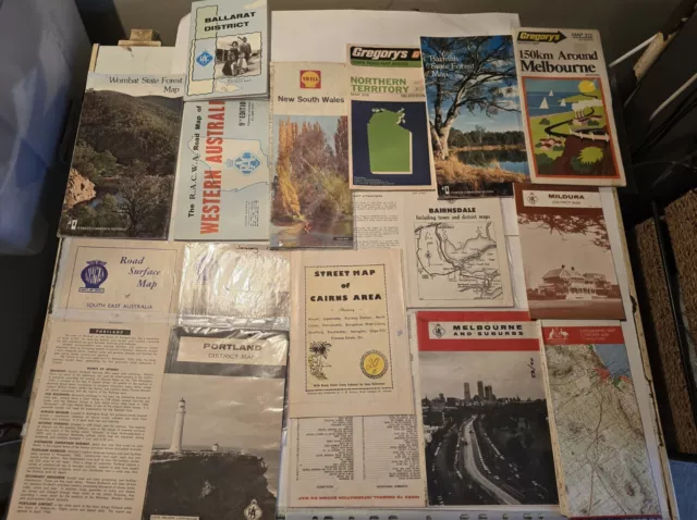 Vintage 1950-70's Australian Maps- Melbourne, WA, NT, Cairns, NSW Etc. 14 Total.