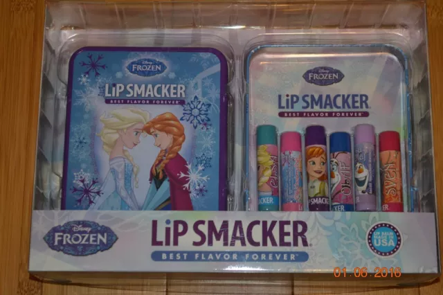 Disney Frozen 7 piece Lip Smacker Flavored Balm Set in Tin Elsa Olaf Anna - NIP