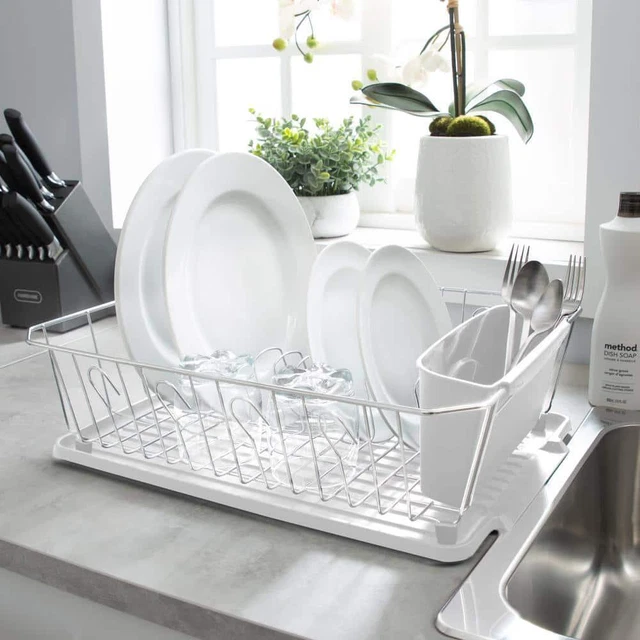 3-Piece Set Dish Rack Countertop Metal In White Chrome