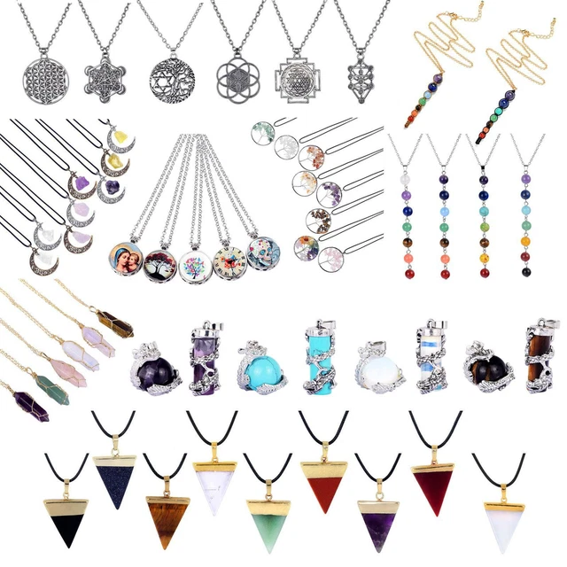 Natural Stone Alloy Point Chakra Healing Gemstone Pendant Necklace Xmas Gifts