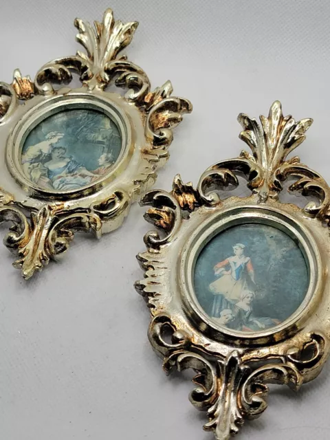 Vintage Victorian Miniature Oval Gold Gild Frame Set of 2 Women Family Picture